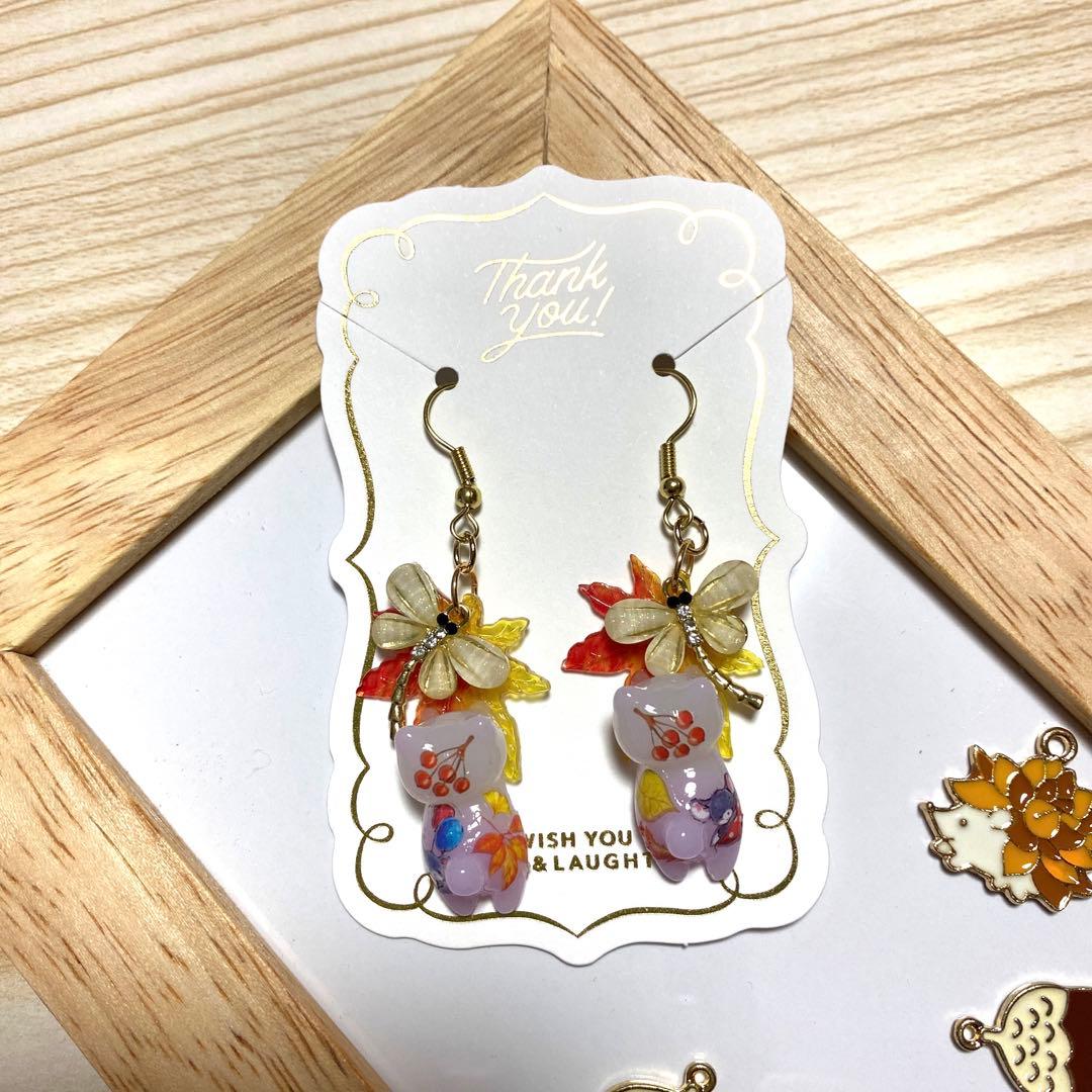 ☆トンボと紅葉autumn猫ちゃんピアス☆
