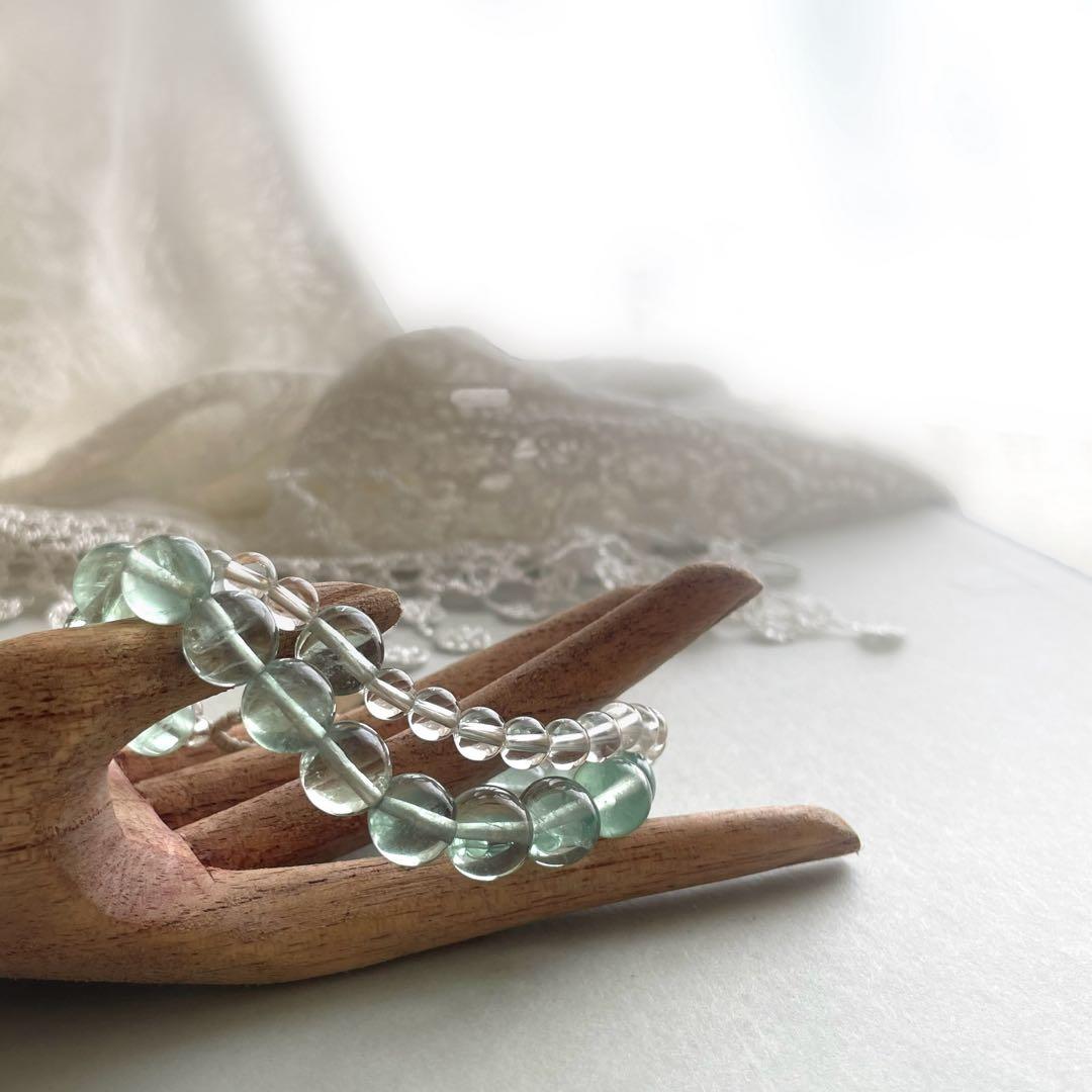 フローライトブレスレット　２連　天然石　パワーストーン　金属アレルギー対応