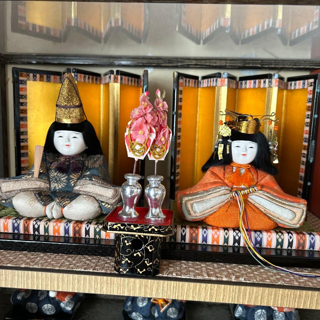 初代米州木目込み雛人形セット 15体 木製飾り台付き　昭和レトロ