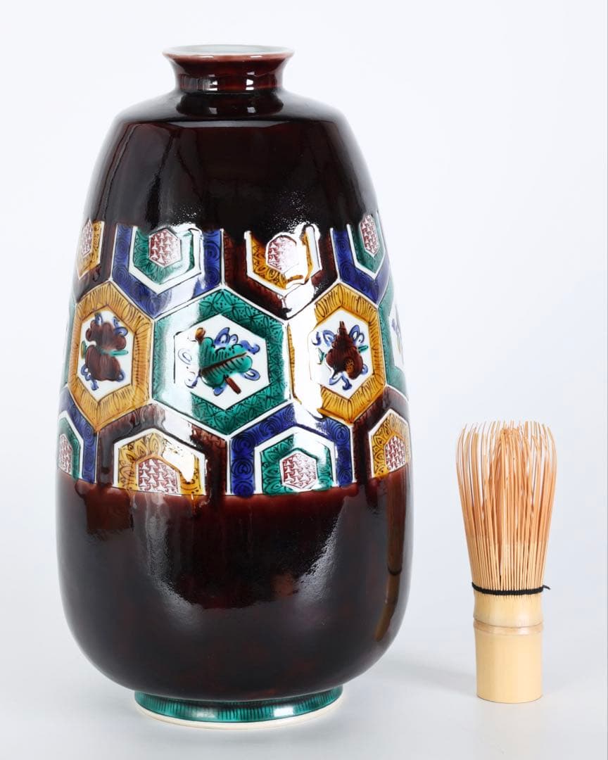 九谷焼 徳田八十吉 古九谷写 花器 壺 共箱付 高28.5㎝ 飾壺 古美術 骨董