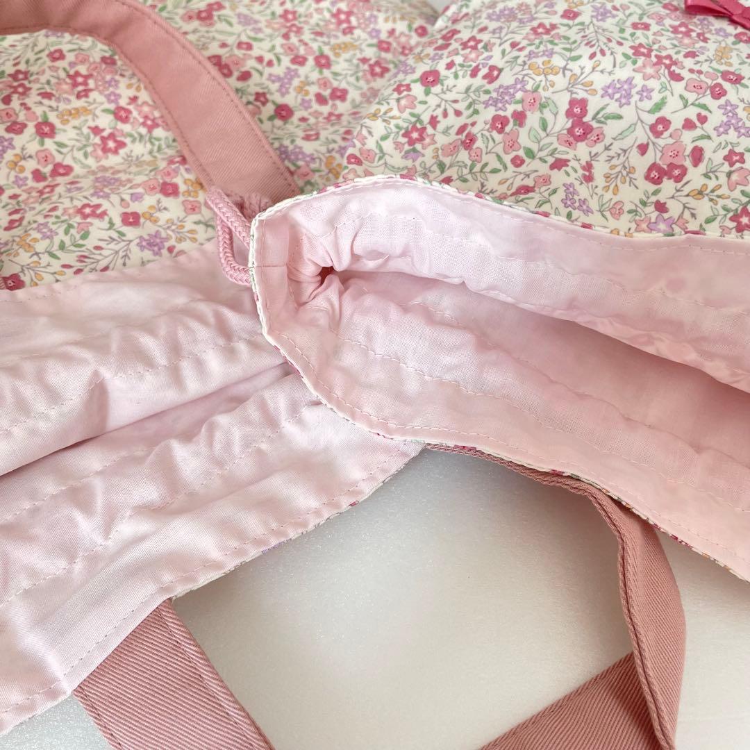 入園・入学　花柄　くすみピンク　レッスンバッグ、上履き入れ、着替え袋、給食袋