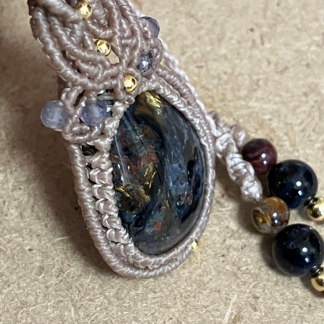 ピーターサイト　 マクラメ　ネックレス　ペンダント　マクラメ編み　天然石