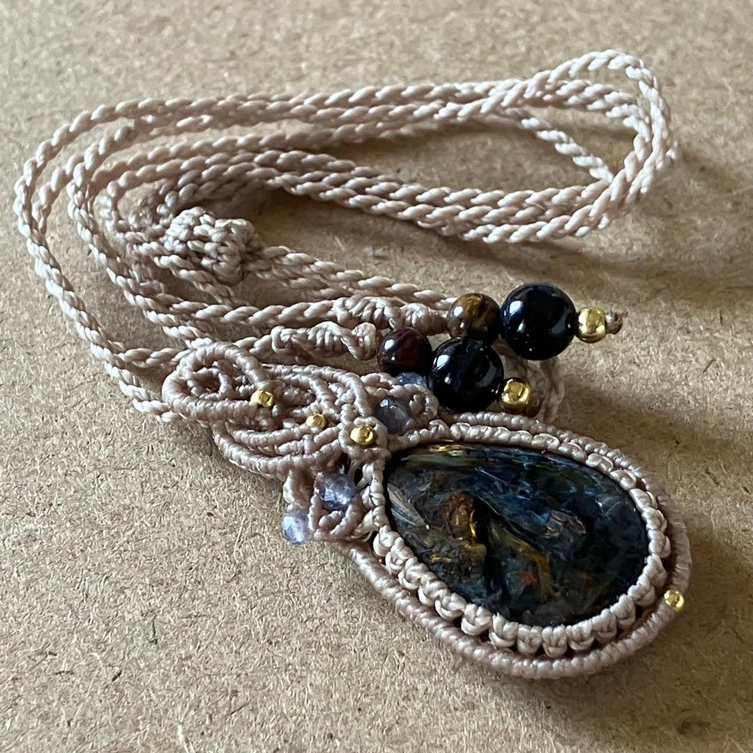 ピーターサイト　 マクラメ　ネックレス　ペンダント　マクラメ編み　天然石