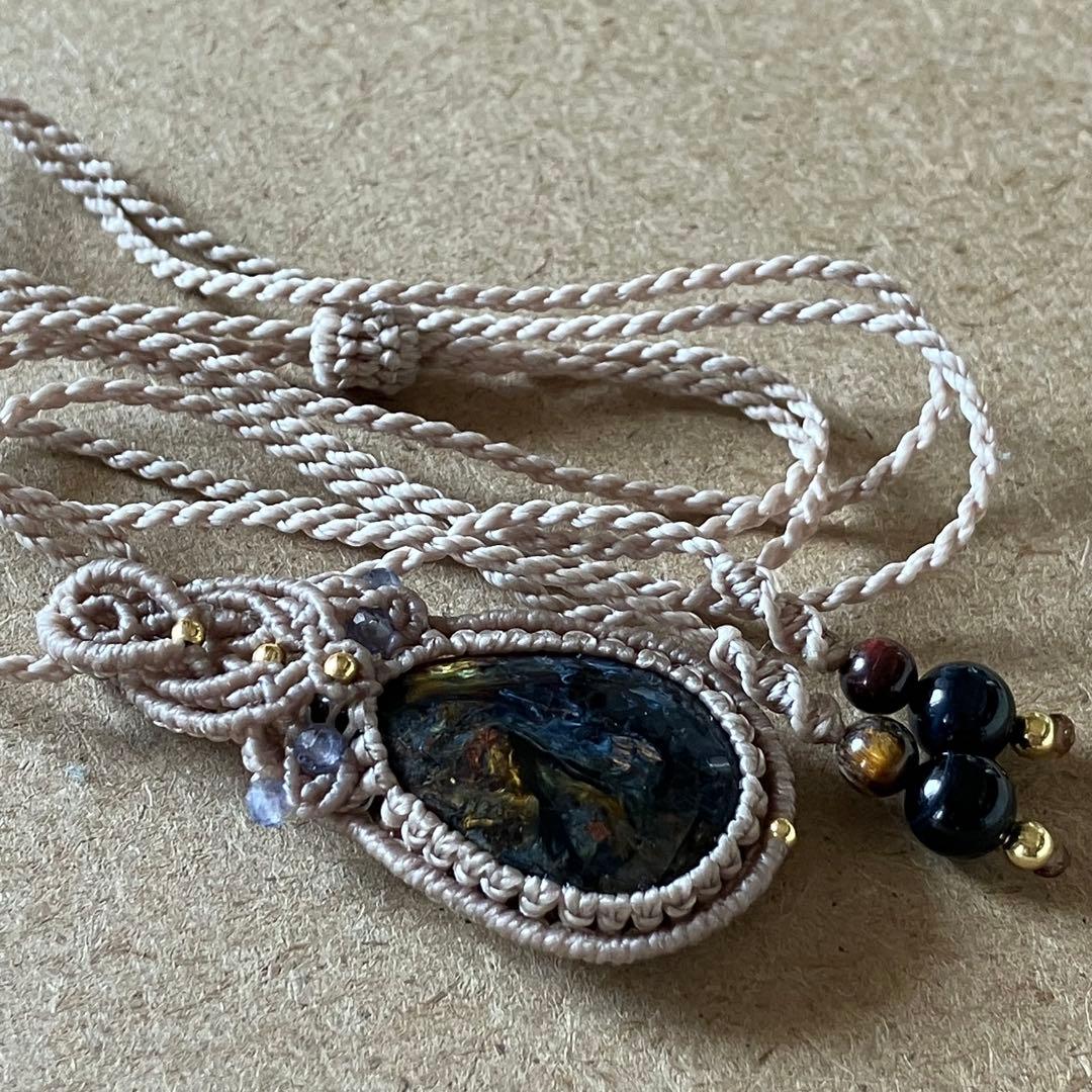 ピーターサイト　 マクラメ　ネックレス　ペンダント　マクラメ編み　天然石