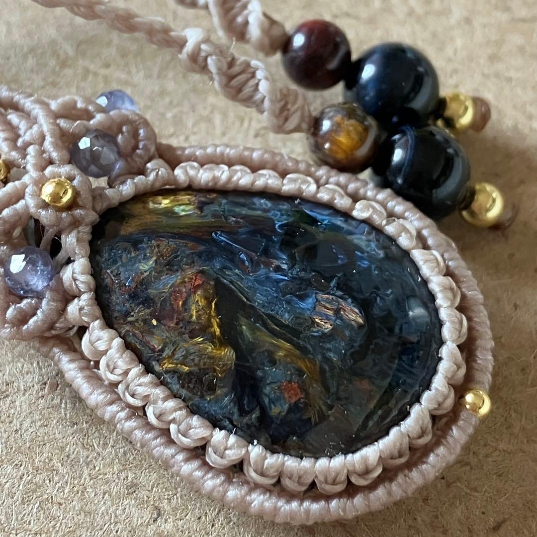 ピーターサイト　 マクラメ　ネックレス　ペンダント　マクラメ編み　天然石