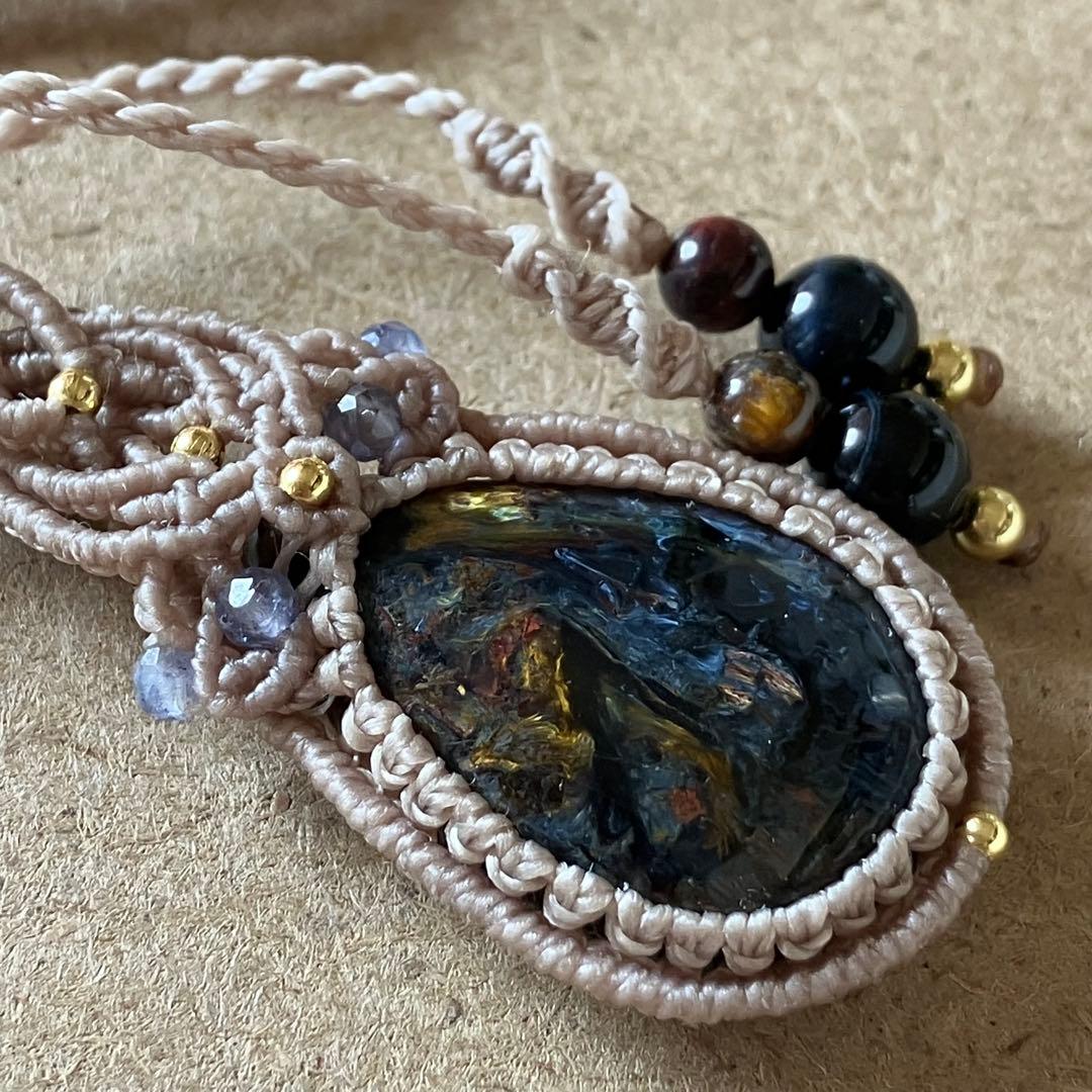 ピーターサイト　 マクラメ　ネックレス　ペンダント　マクラメ編み　天然石