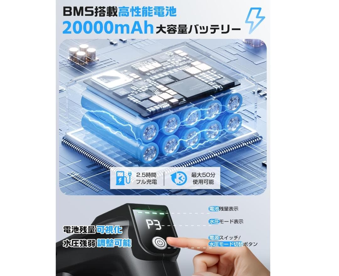 新品未使用✨強力コードレス高圧洗浄機 8MPa 洗車OK