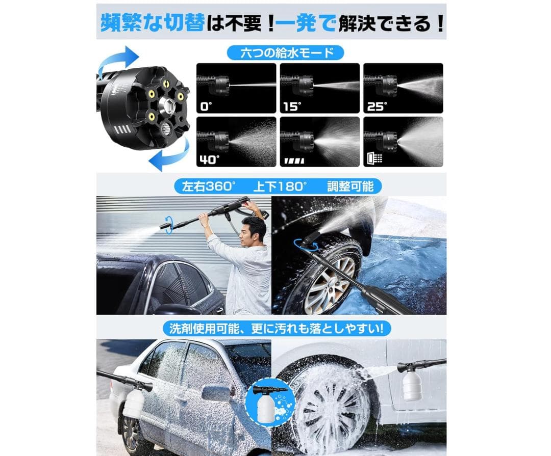 新品未使用✨強力コードレス高圧洗浄機 8MPa 洗車OK