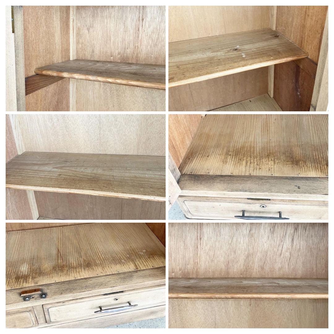 レトロ　ヴィンテージ　古家具　収納　食器棚　ガラス棚　ガラスキャビネット　剥離