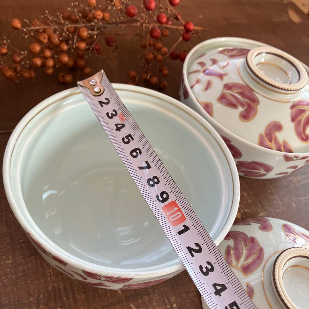 珍品　希少　角福　丼　蓋付き　ピンク　2個セット　ヴィンテージ　骨董　紅釉