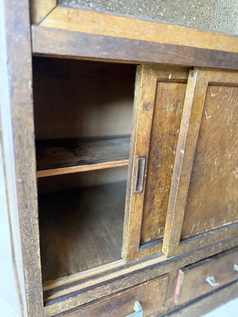 昭和レトロ 水屋箪笥 希少 ダイヤガラス 戸棚 キャビネット 古民具