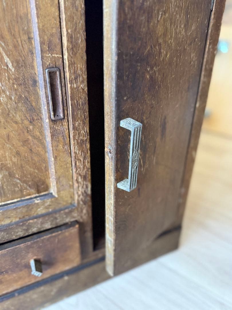 昭和レトロ 水屋箪笥 希少 ダイヤガラス 戸棚 キャビネット 古民具