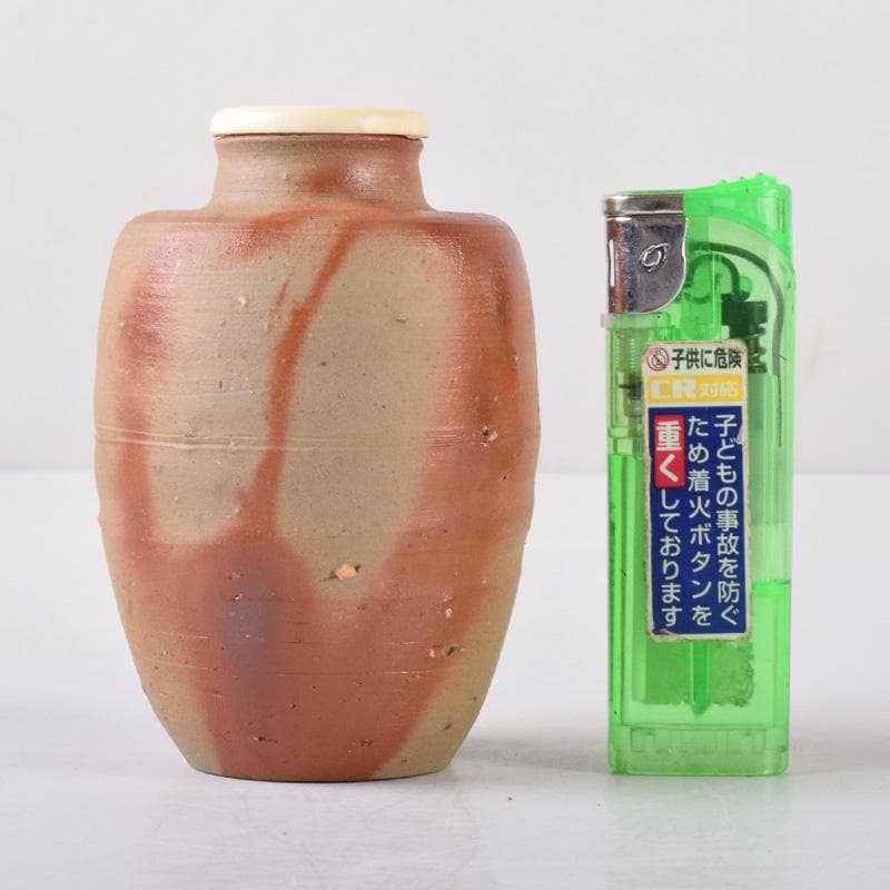 茶道具　備前焼　木村陶峰作　肩衝茶入　仕覆付　共箱　V　7280