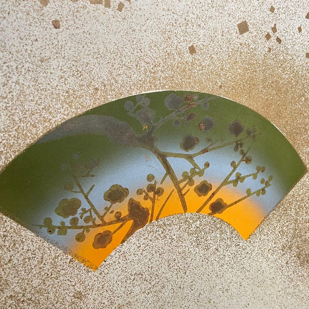 美品 扇柄屏風 ベージュ系 屏風絵 ヴィンテージ品 二扇