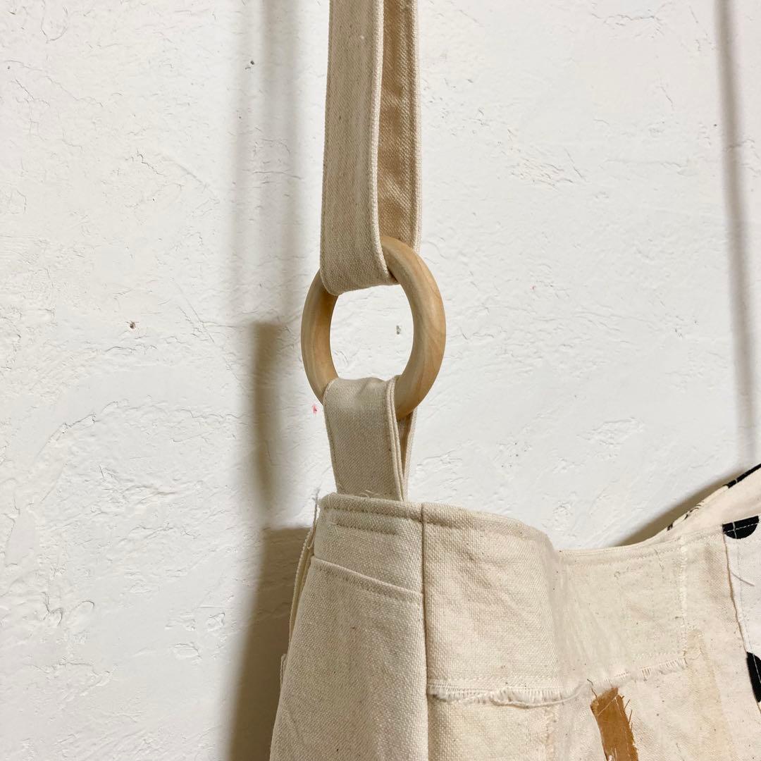 ハンドメイド　ショルダーバック柿渋染めオリジナルイラスト