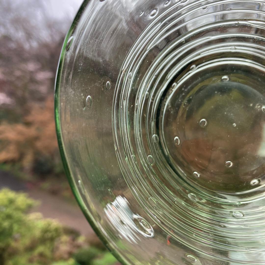 吹きガラス　緑の中鉢　5個セット　アンティーク　気泡入り　（193）