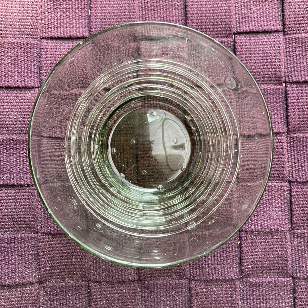吹きガラス　緑の中鉢　5個セット　アンティーク　気泡入り　（193）