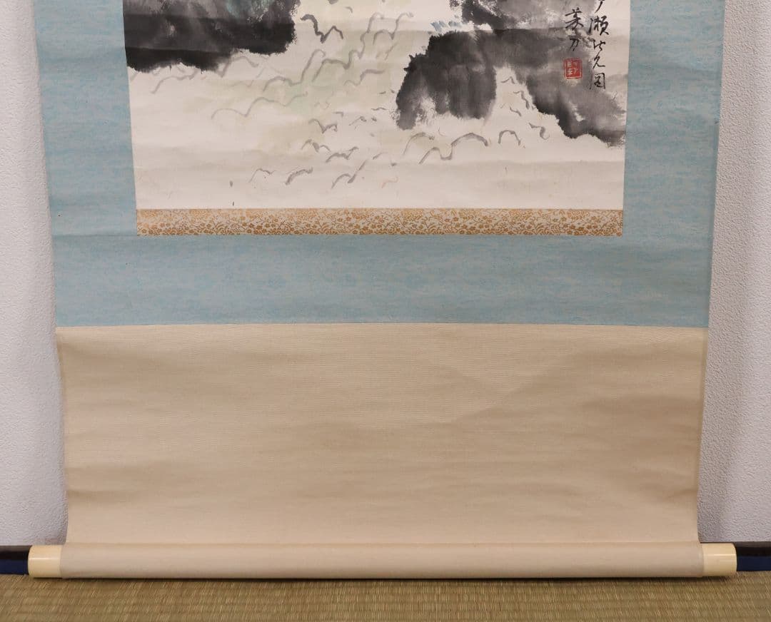【真作】日本画 中島菜刀 吉野川鮎戸瀬図 紙本 掛軸 山水風景 鳥取 MB254