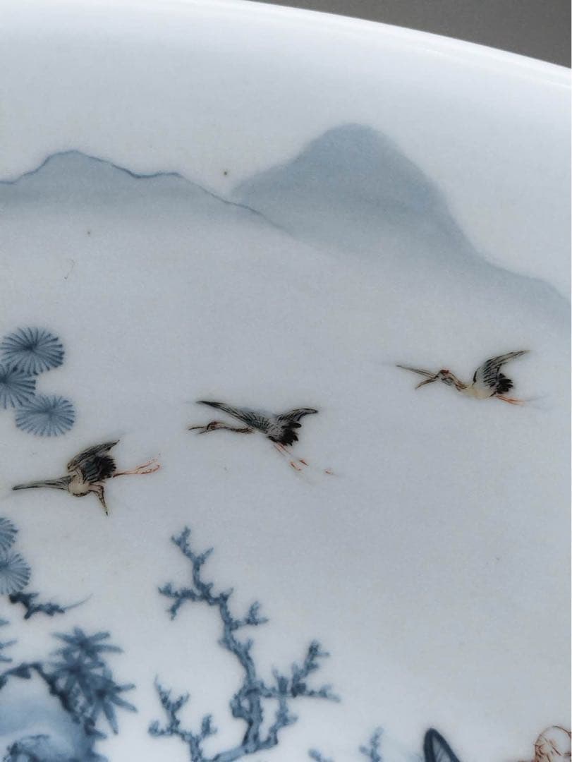 秀逸作品　十二代酒井田柿右衛門作　内染錦楼閣山水図　外錦手唐草細密絵 大鉢