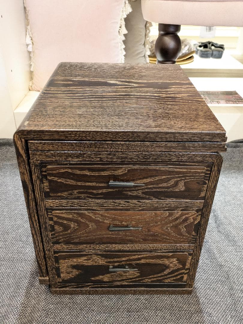 折り畳み式 文机 座机 引き出し 3段 小物入れ 和家具 木製 書斎机 古民具