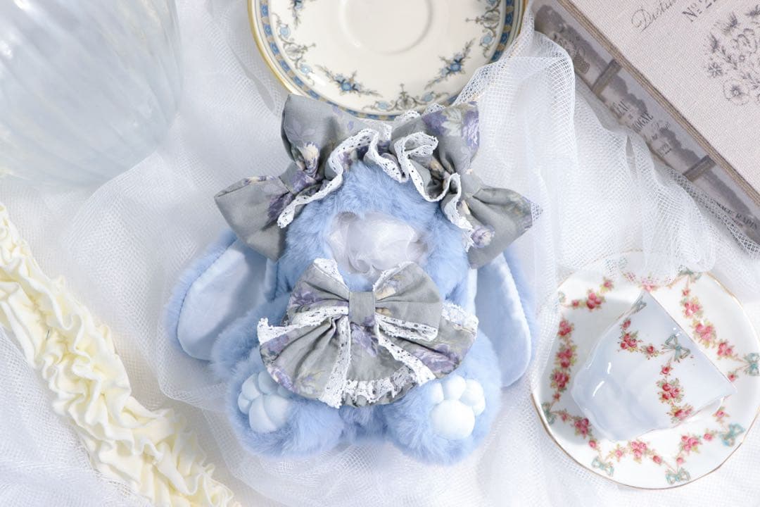 【約10cm 】手が動く♡肉球おすわりぬい服 アンティークブルー 垂れ耳うさぎ