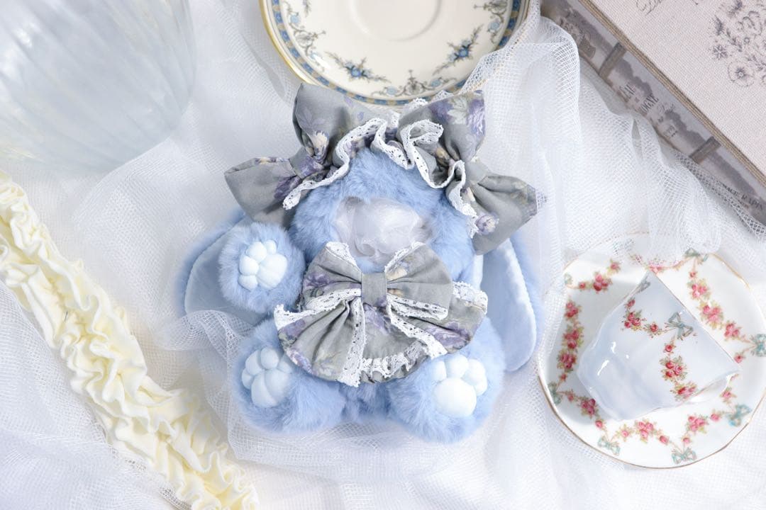 【約10cm 】手が動く♡肉球おすわりぬい服 アンティークブルー 垂れ耳うさぎ