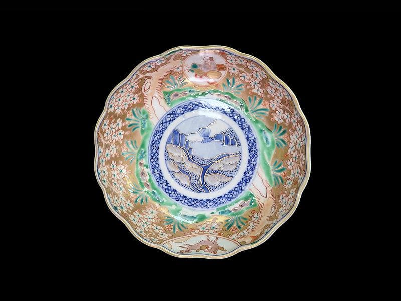 古伊万里　金襴手　桜花に春駒の図　膾皿　２客　F026AS-CVl