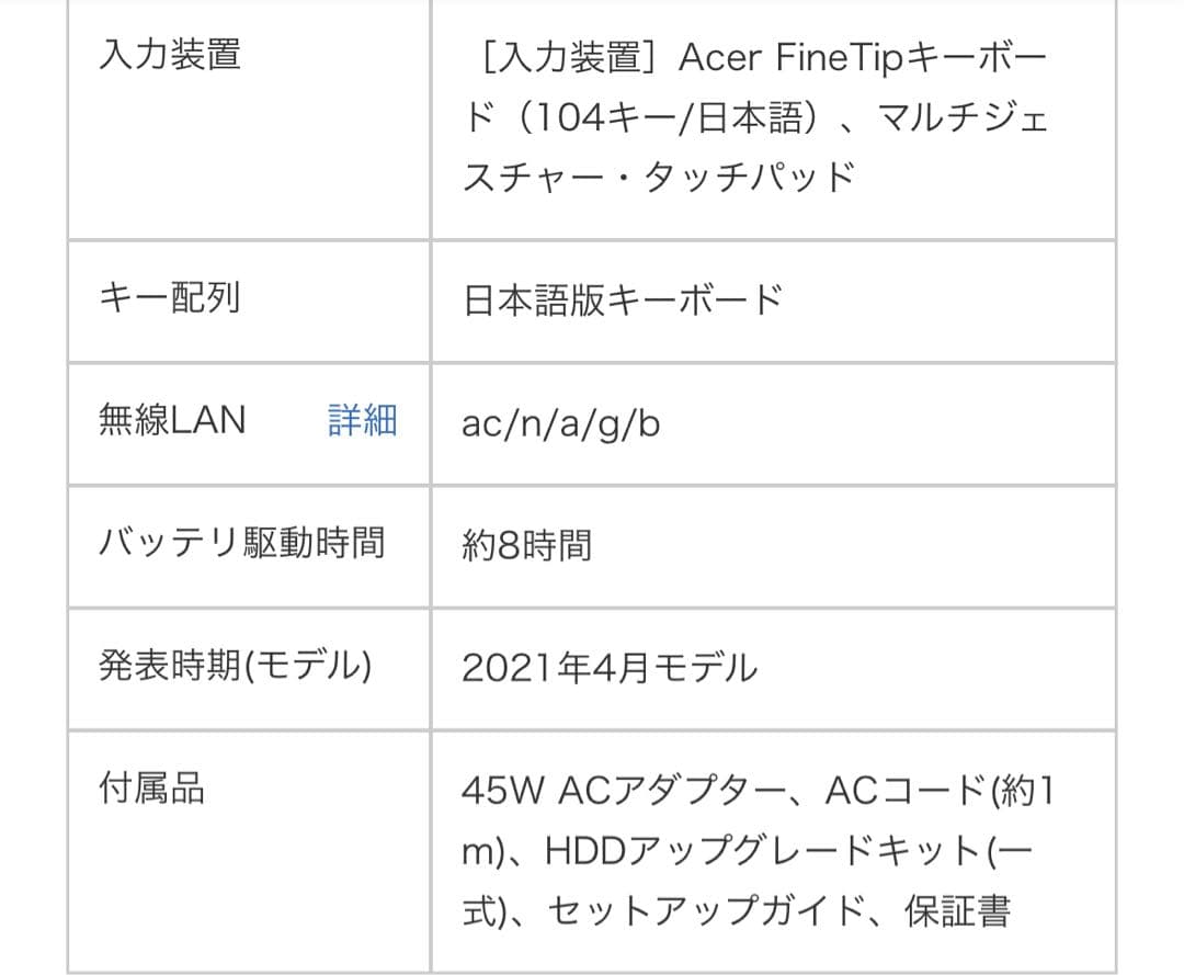 acer Aspire 3 A315-56-F58Y/W 15.6インチ PC