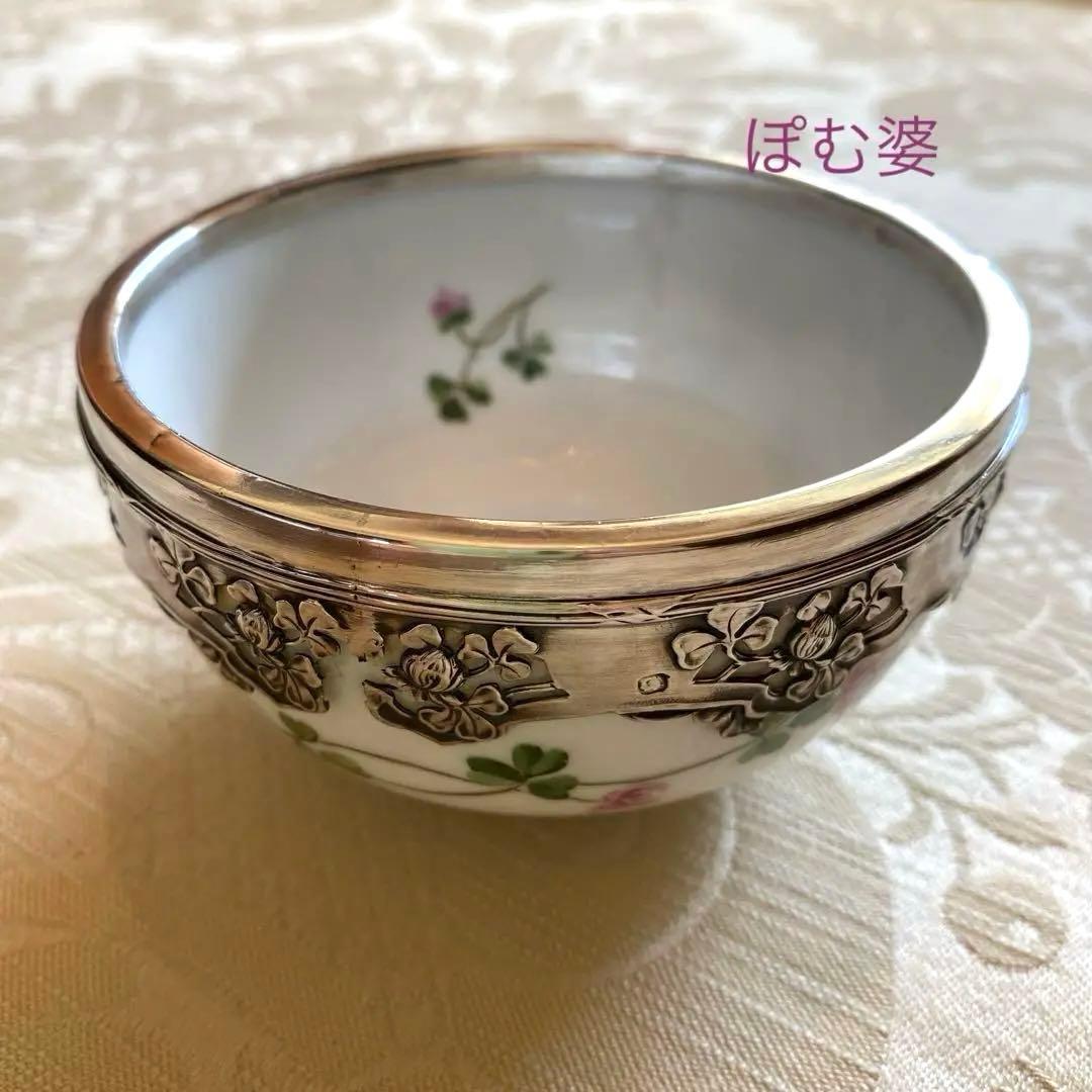 【フランス／純銀＋セーヴル】小鉢 ボウル ボンボニエール／シルバー装飾の容器