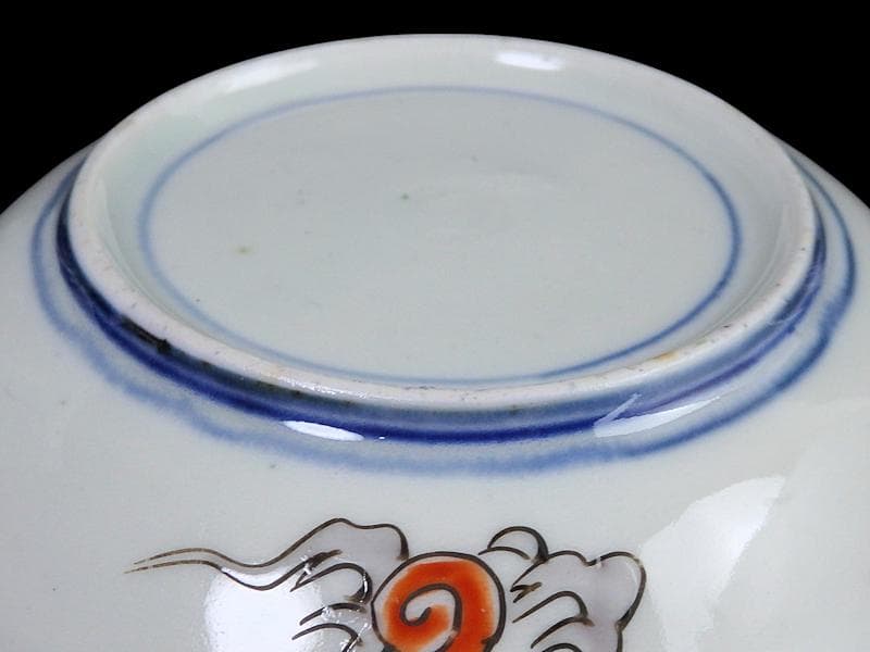 古伊万里　金襴手　岩に花の図　４寸皿　５枚　D467AS-CVt