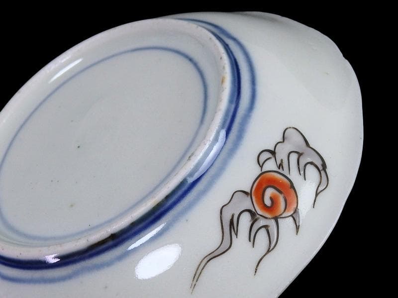 古伊万里　金襴手　岩に花の図　４寸皿　５枚　D467AS-CVt