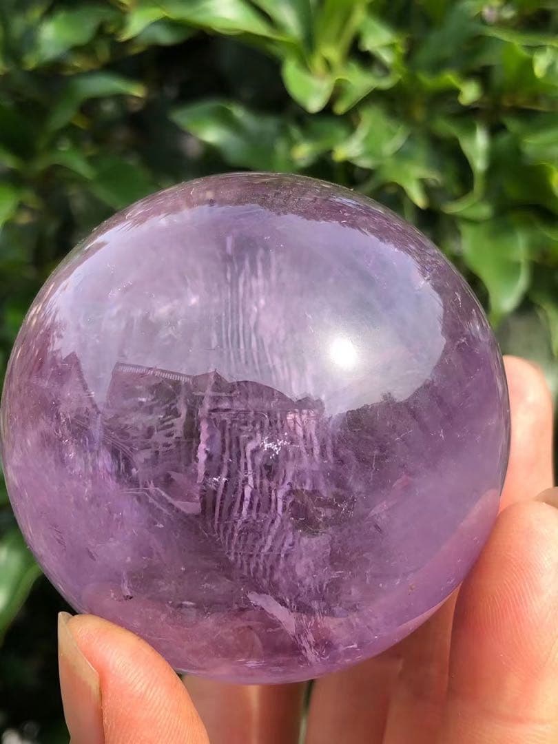 天然石天使指紋付き　アメジストのスフィア　置物YH066