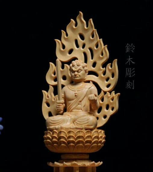 仏教美術品 『不動明王』?木造不動明王坐像?蓮華丸台座?木彫仏像  招財開運
