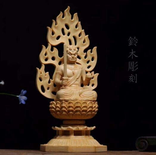 仏教美術品 『不動明王』?木造不動明王坐像?蓮華丸台座?木彫仏像  招財開運