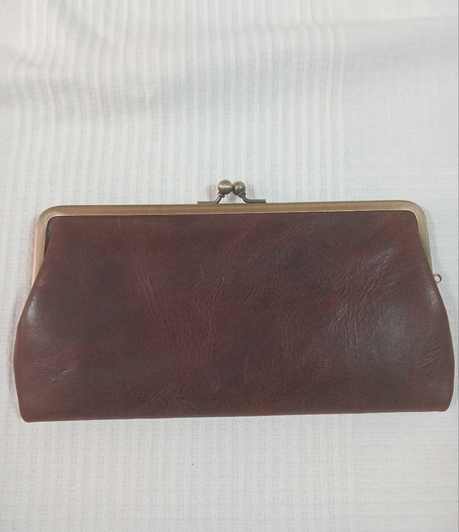 未使用 nafka がま口 天然革 レザー 長財布 ダークブラウン 軽量
