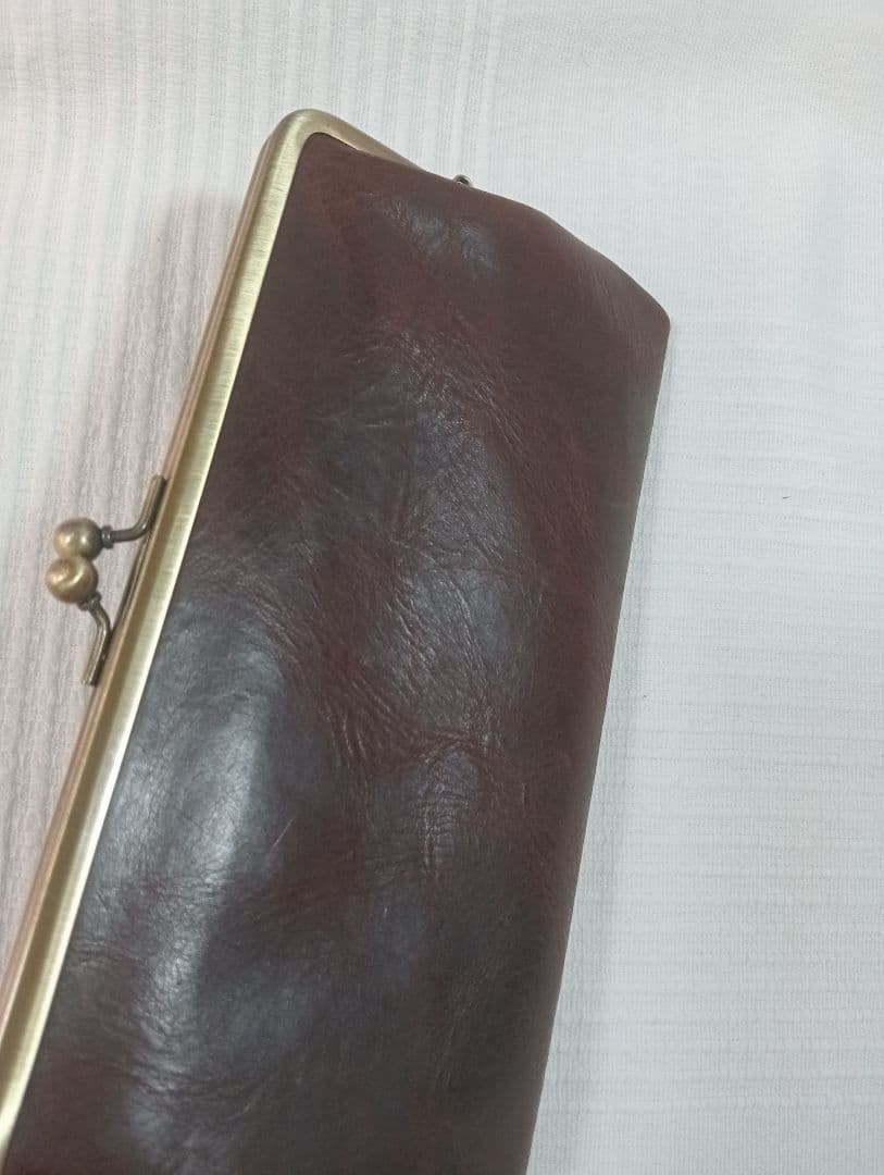未使用 nafka がま口 天然革 レザー 長財布 ダークブラウン 軽量