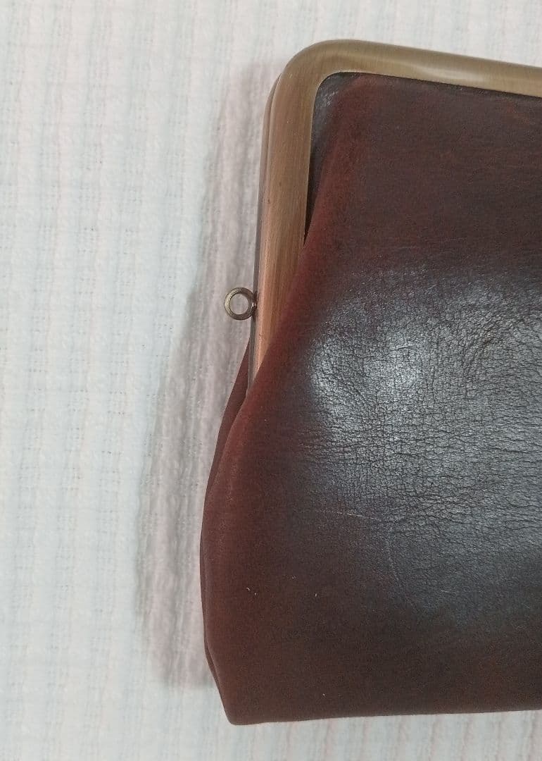 未使用 nafka がま口 天然革 レザー 長財布 ダークブラウン 軽量