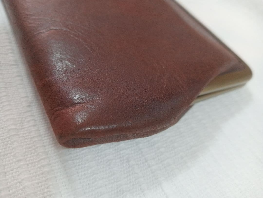 未使用 nafka がま口 天然革 レザー 長財布 ダークブラウン 軽量