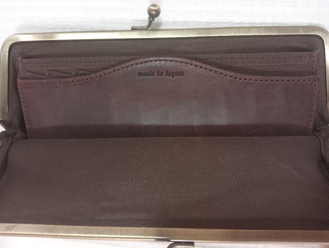 未使用 nafka がま口 天然革 レザー 長財布 ダークブラウン 軽量