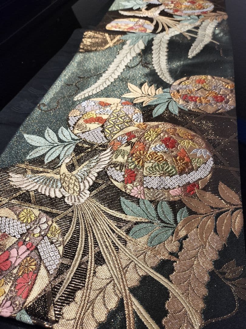 A942★逸品‼️全通帯‼️ひな祭り‼️袋帯正絹テーブルランナー2m14cm