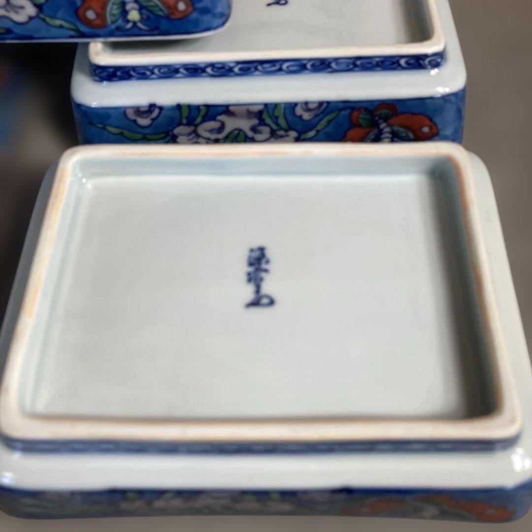 【源右衛門】古伊万里の伝統　日本の名窯　舘林源右衛門作　染錦古代花蝶図　角向付揃