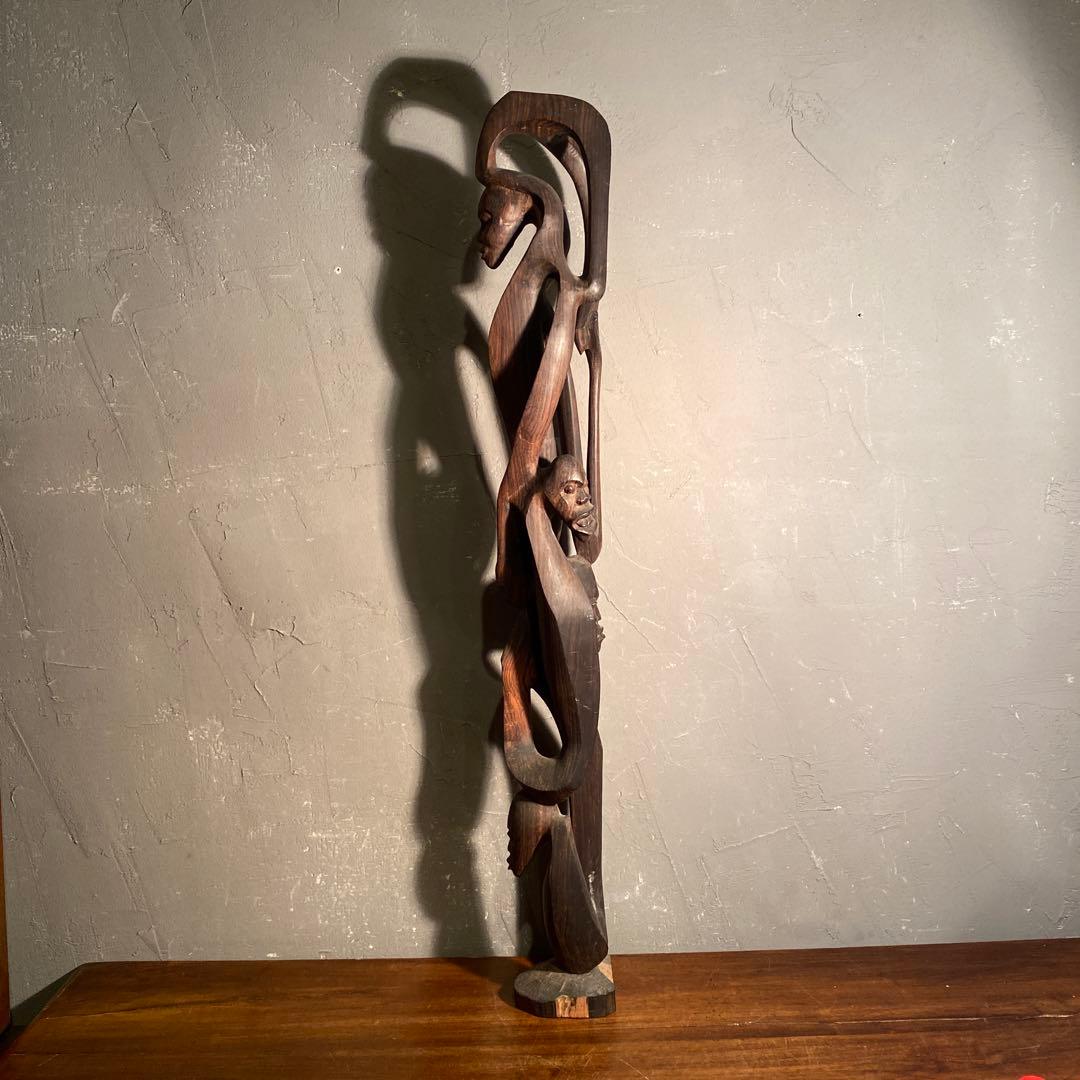 アフリカ マコンデ 木彫オブジェ 5面 インテリア プリミティブ 73cm