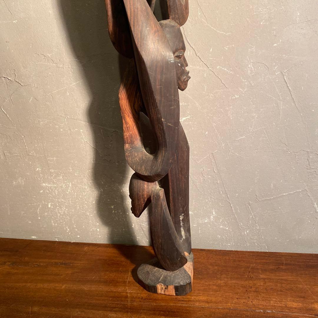 アフリカ マコンデ 木彫オブジェ 5面 インテリア プリミティブ 73cm