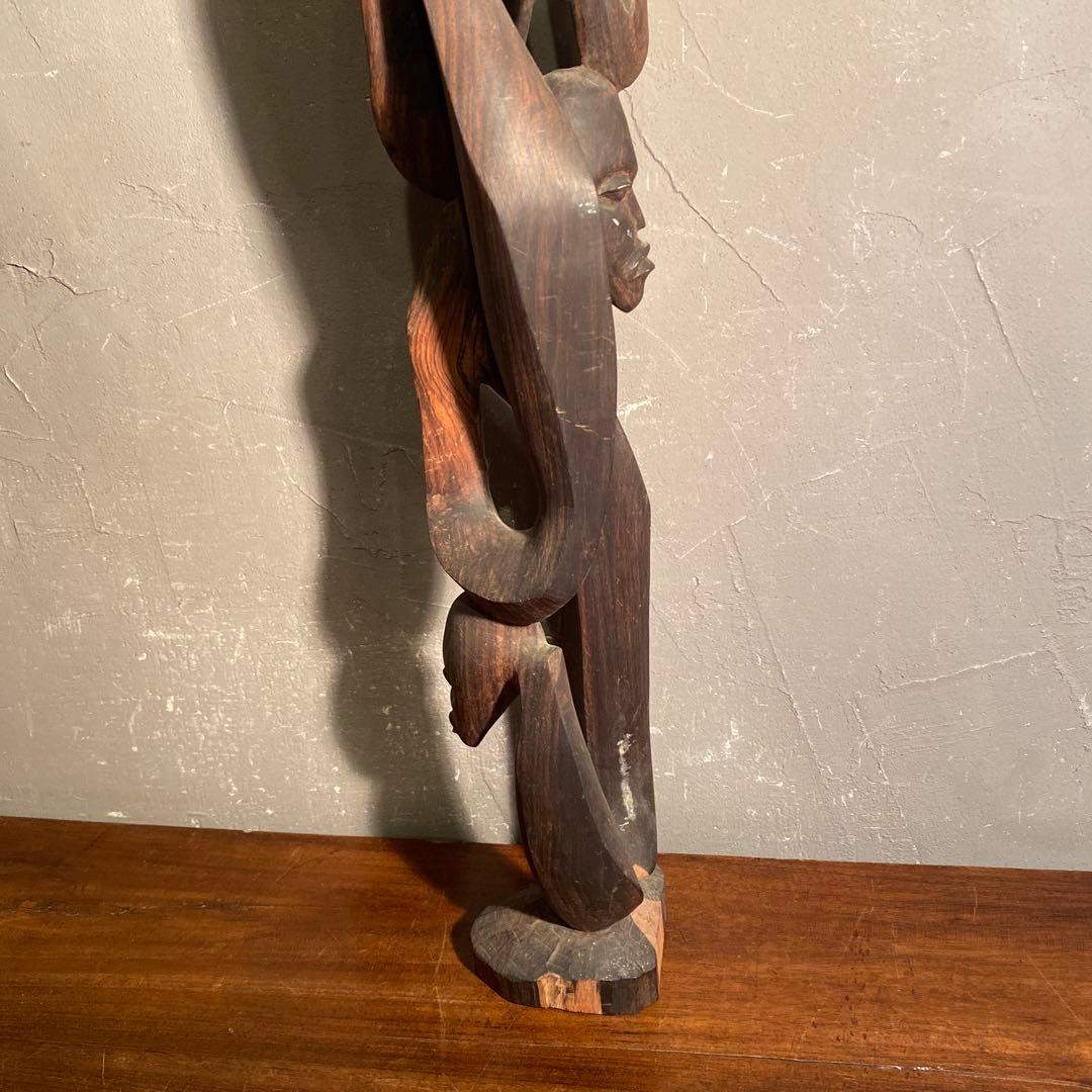 アフリカ マコンデ 木彫オブジェ 5面 インテリア プリミティブ 73cm