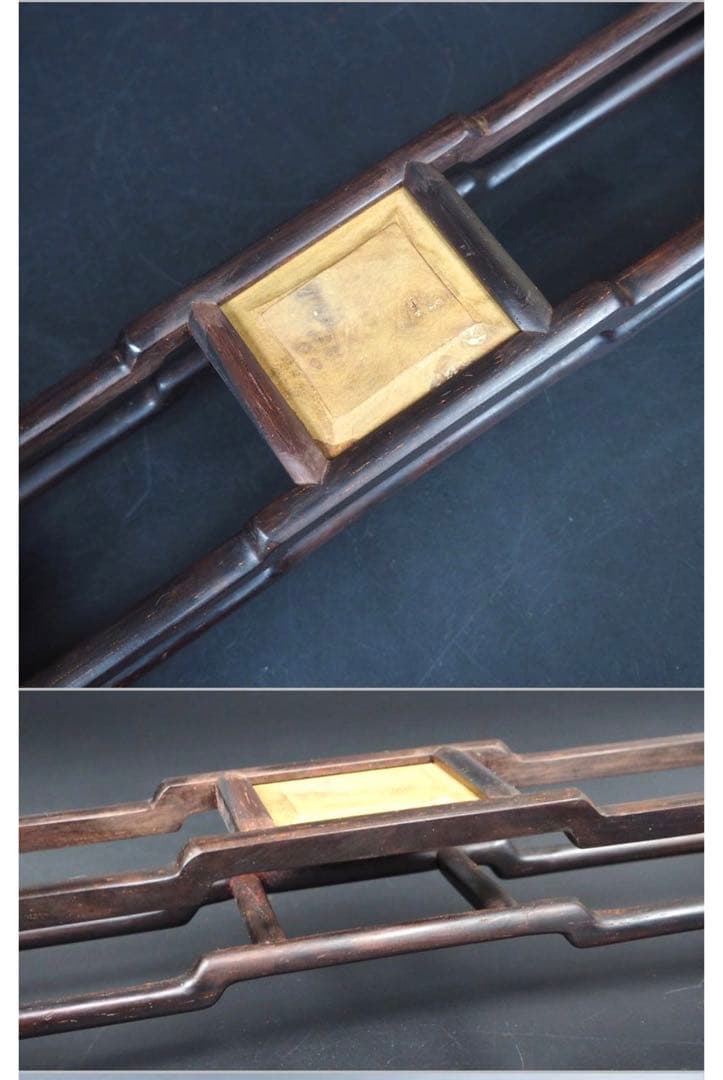 送料無料　中国古玩　唐木透かし彫り屏風置物　ｈ30×29×12.5ｃｍ