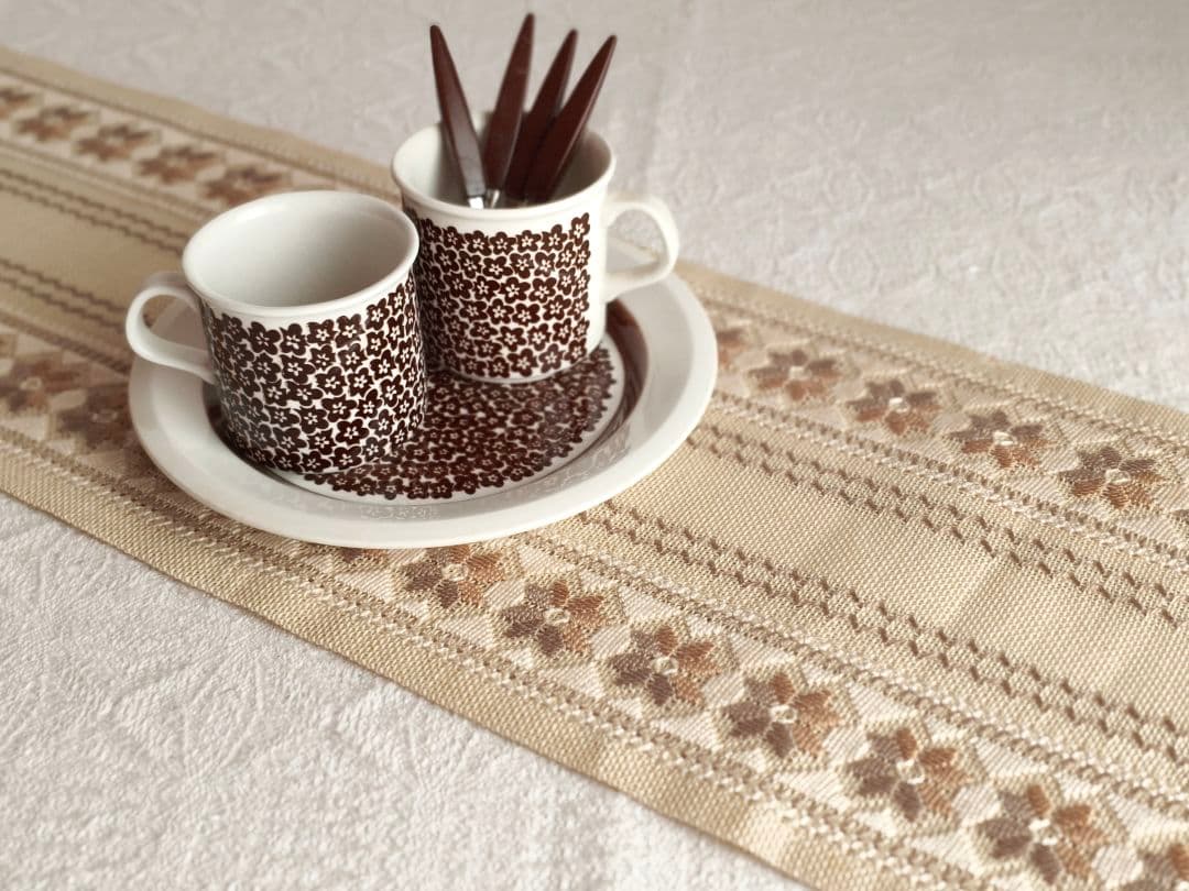【たぁこ*さま】vintage ❀ ベージュ ブラウン お花がら ランナー