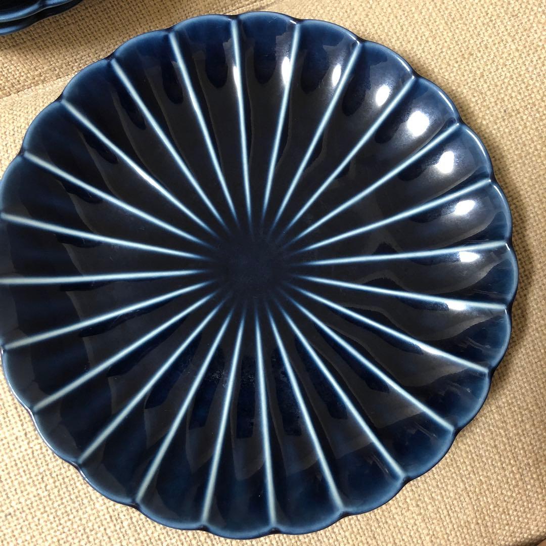 専用　カネコ小兵　美濃焼　ぎやまん陶　茄子紺ブルー　4枚セット＋欠け1枚