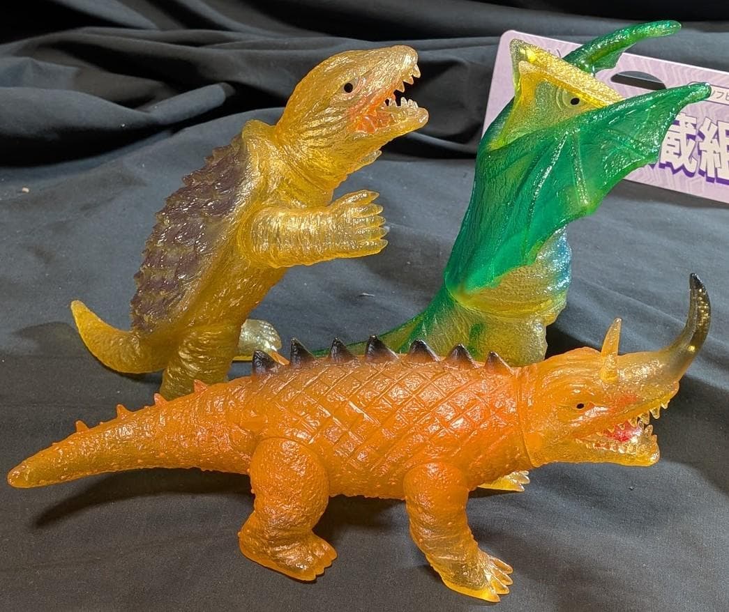 昭和ガメラ＆バルゴン＆ギャオス（マルサン・日東復刻）クリアミドルソフビ３体セット