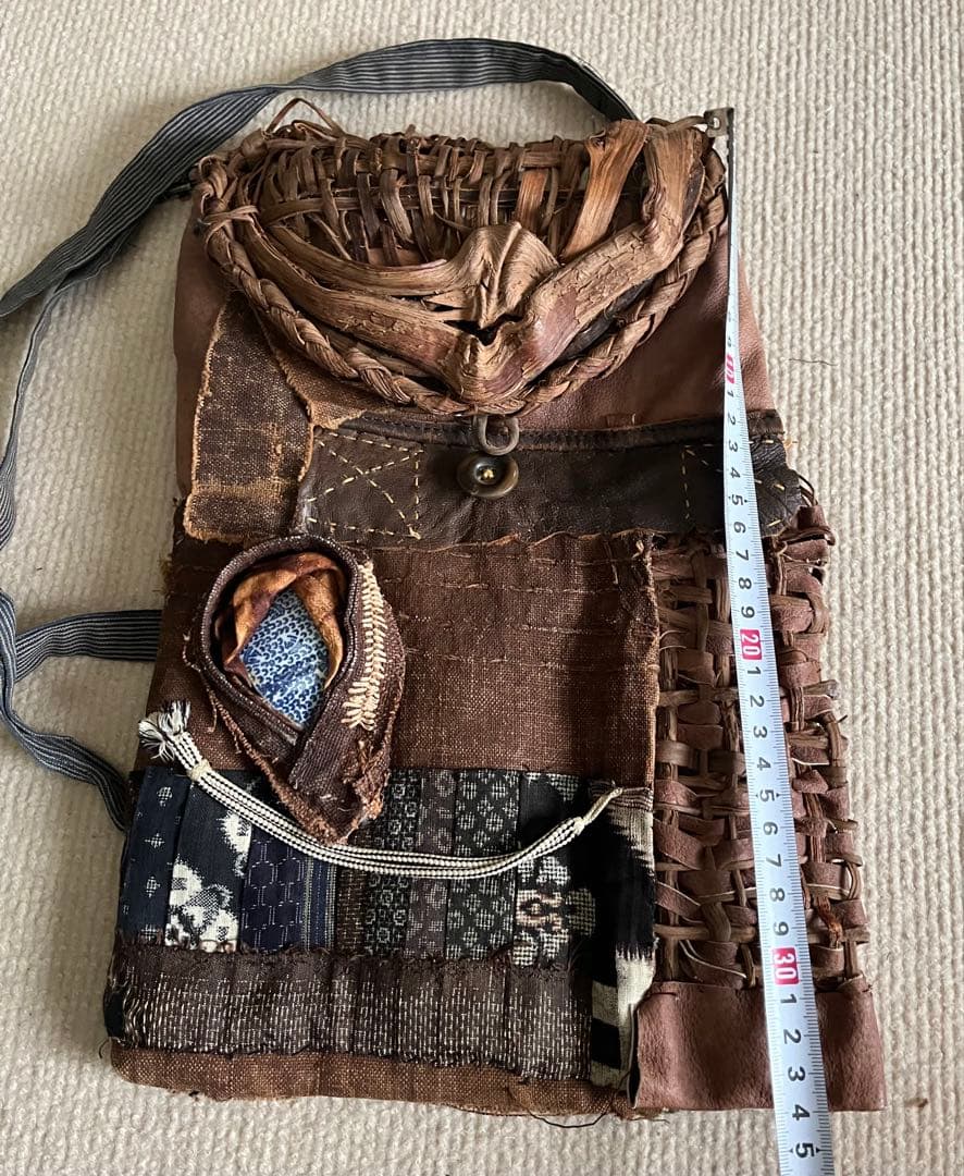 ◆個性的！山葡萄と柿渋布と裂き織りのポシェット ハンドメイド◆