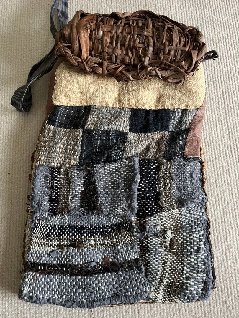 ◆個性的！山葡萄と柿渋布と裂き織りのポシェット ハンドメイド◆